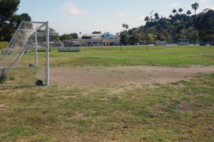 The small field next to the buildings is called the Garden field and was given to AYSO. The large field nearer Sunset was given to a club soccer team by LAUSD. Photo: Sawyer Pascoe