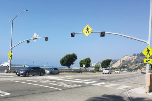 Caltrans will replace this blinking pedestrian light with a safer one at 16521 PCH.