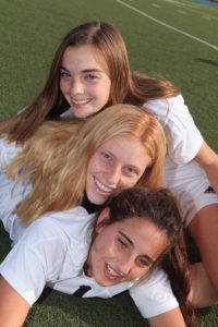 PaliHi soccer players (top) Meghan Jones, (middle) India Holland and Sammy Truman at the stadium before a team photo. Photo: Bart Bartholomew